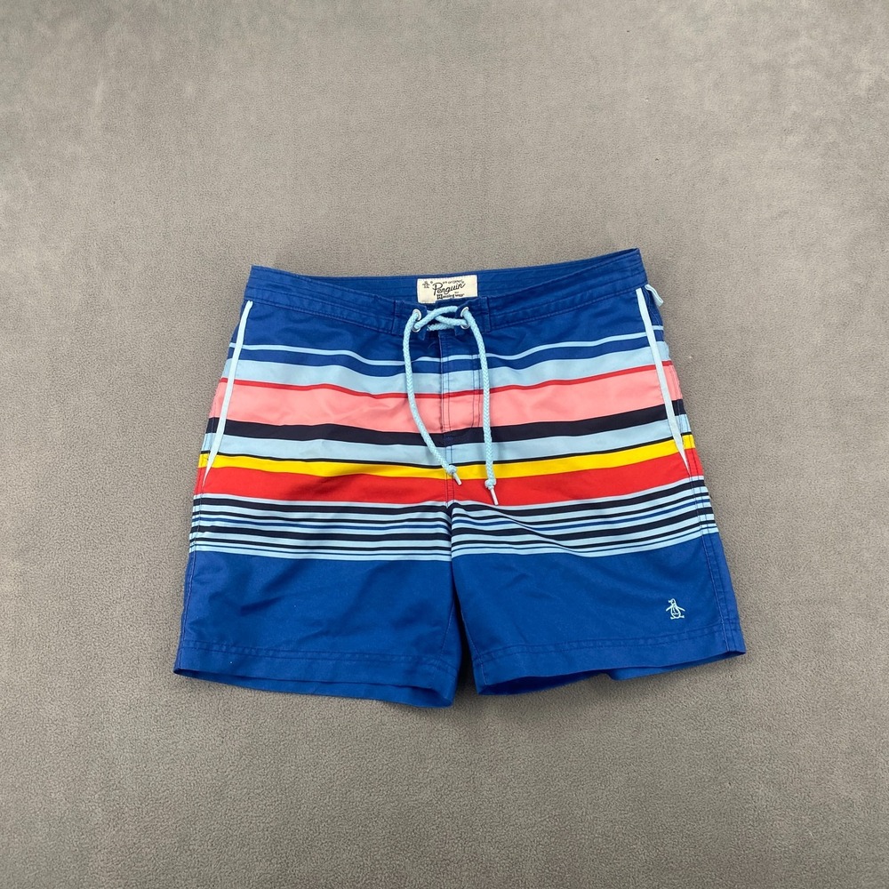 Original Penguin By Munsingwear Trunk Shorts Mens 31 Multi Striped Mesh Swimwear